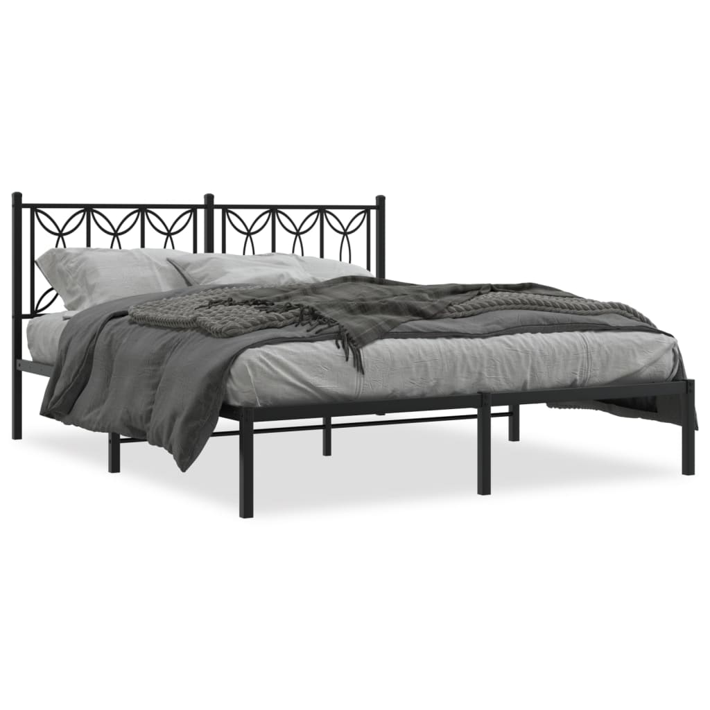 Bettgestell mit Kopfteil Metall Schwarz 160x200 cm