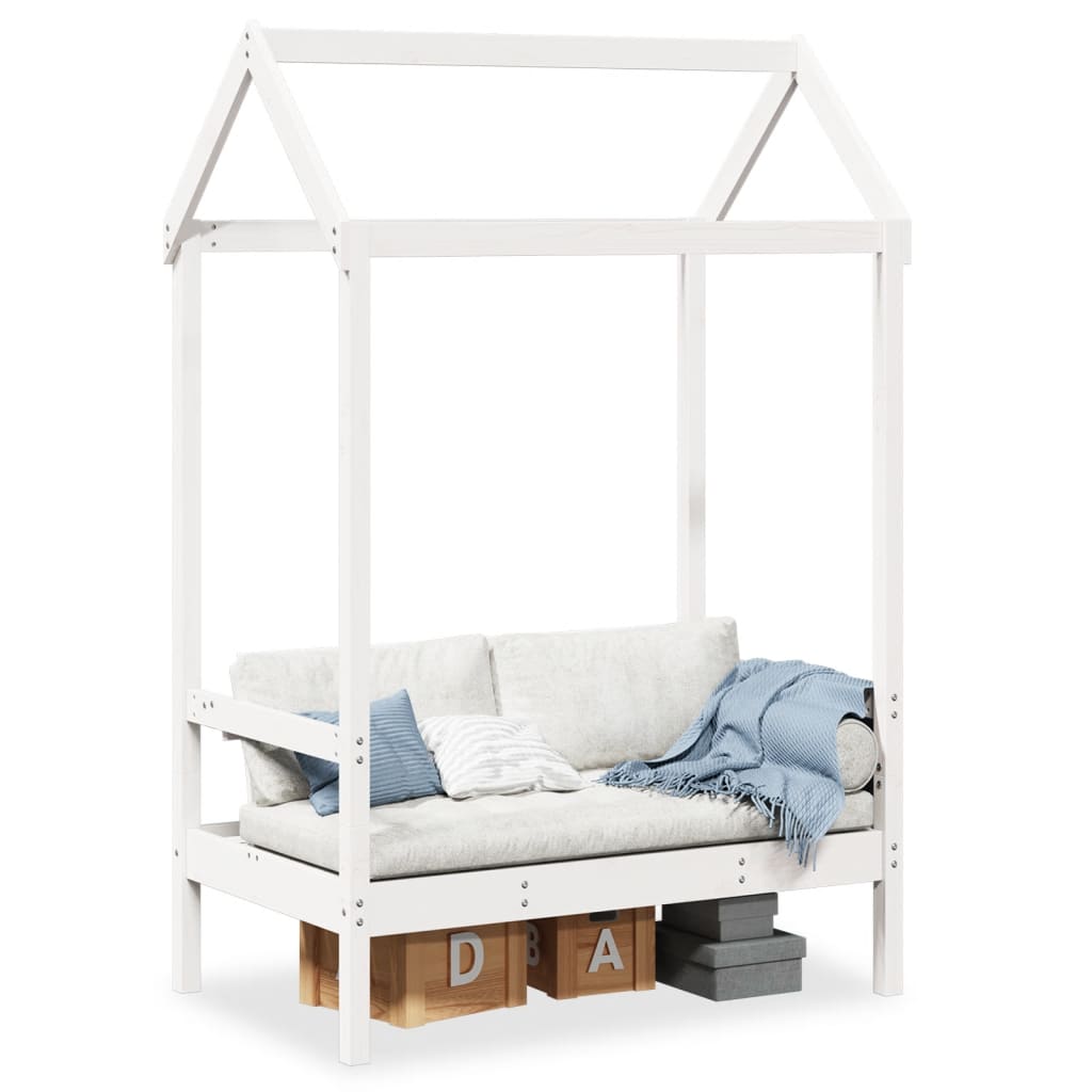 Bench with roof white 117.5x70x176.5 cm solid pine wood