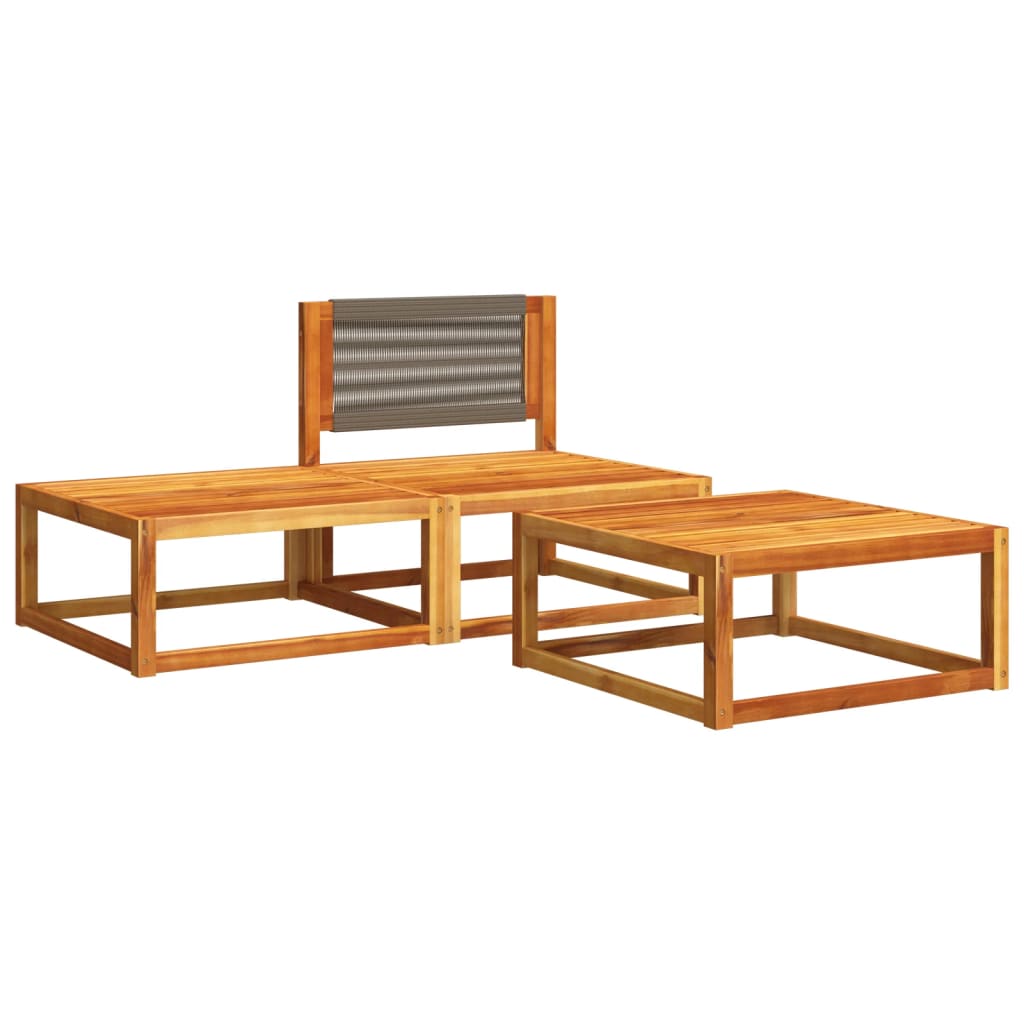 3-tlg. Gartensofa-Set mit Kissen Holz Akazie & Seil