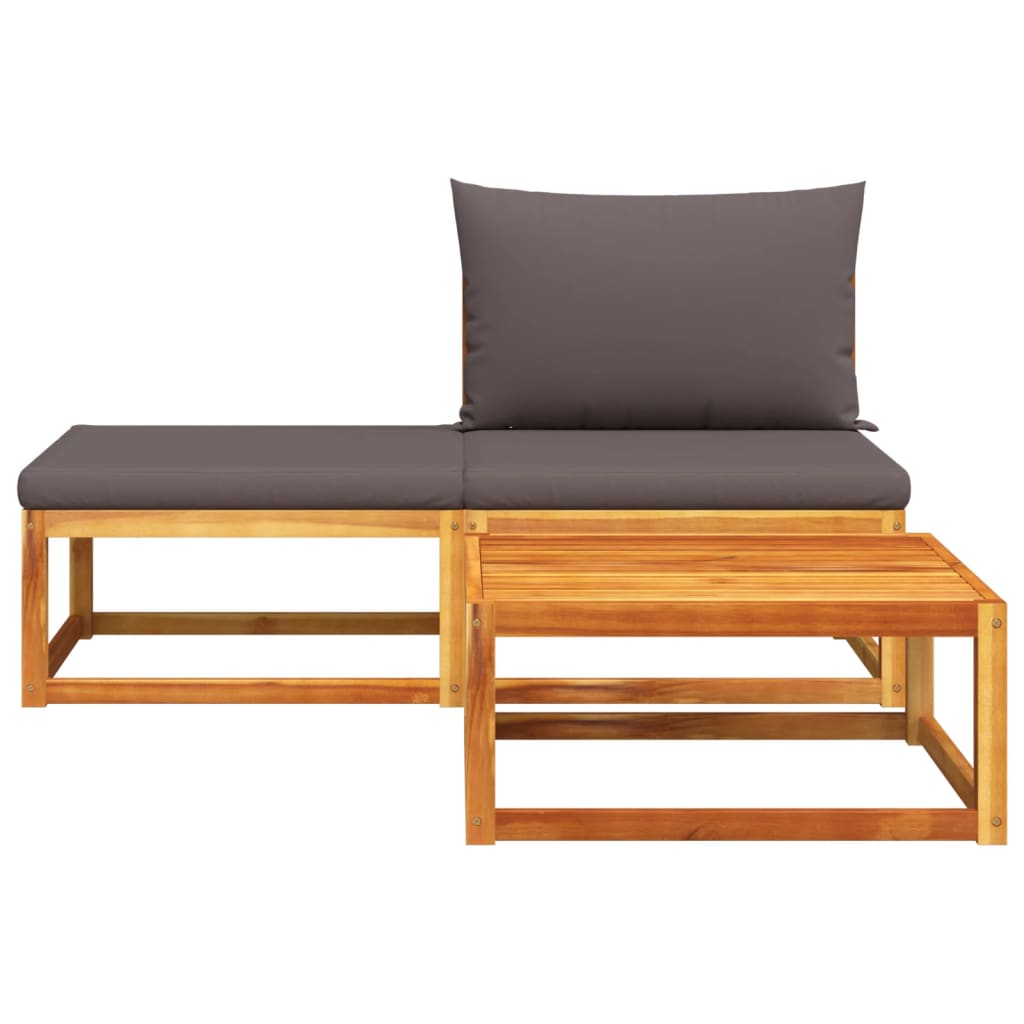 3-tlg. Gartensofa-Set mit Kissen Holz Akazie & Seil