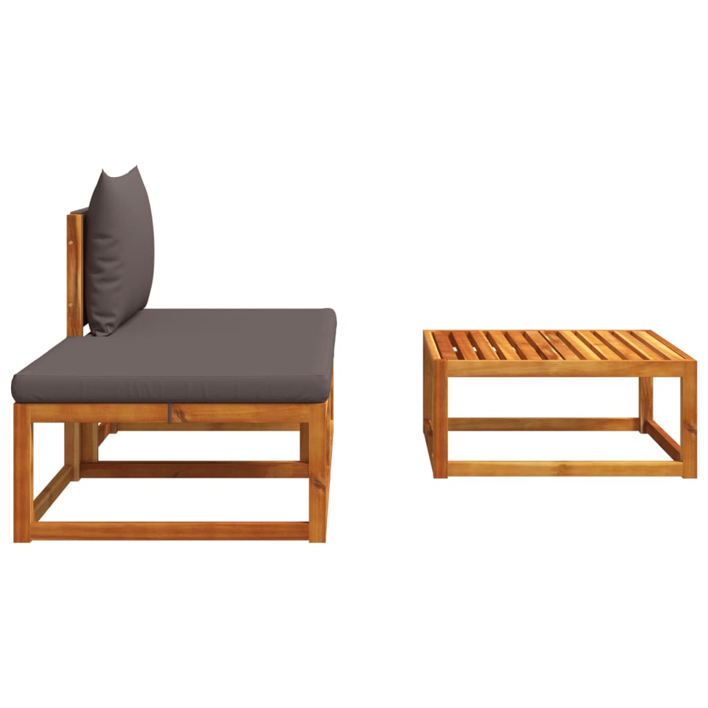 3-tlg. Gartensofa-Set mit Kissen Holz Akazie & Seil
