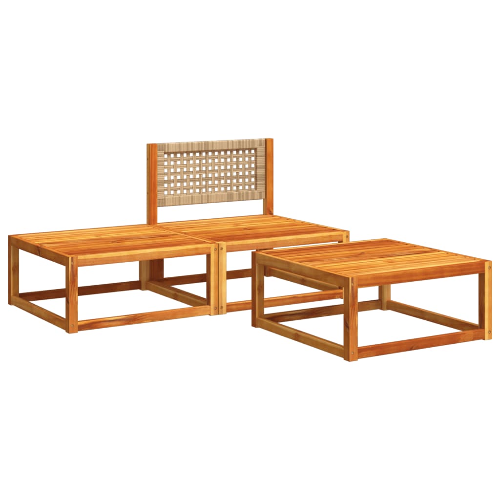 3-tlg. Gartensofa-Set mit Kissen Holz Akazie & Rattan