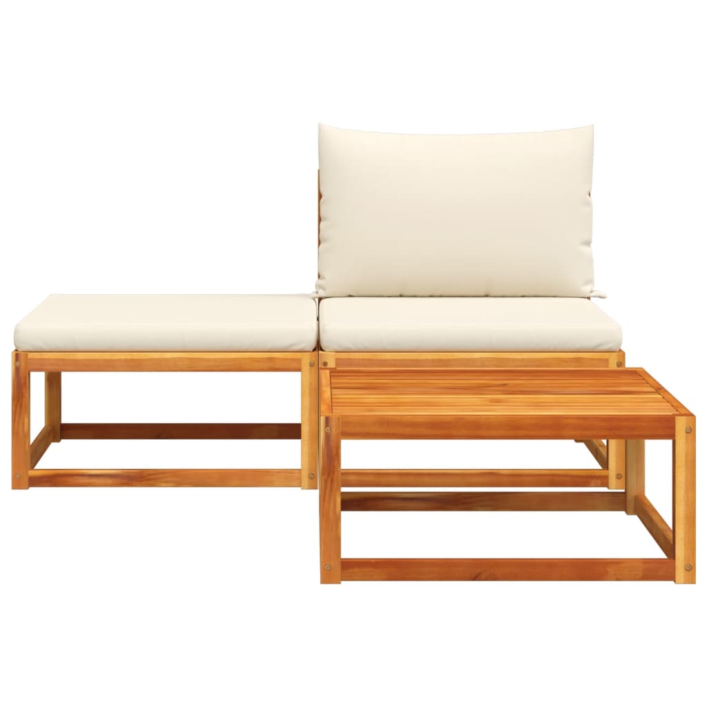 3-tlg. Gartensofa-Set mit Kissen Holz Akazie & Rattan