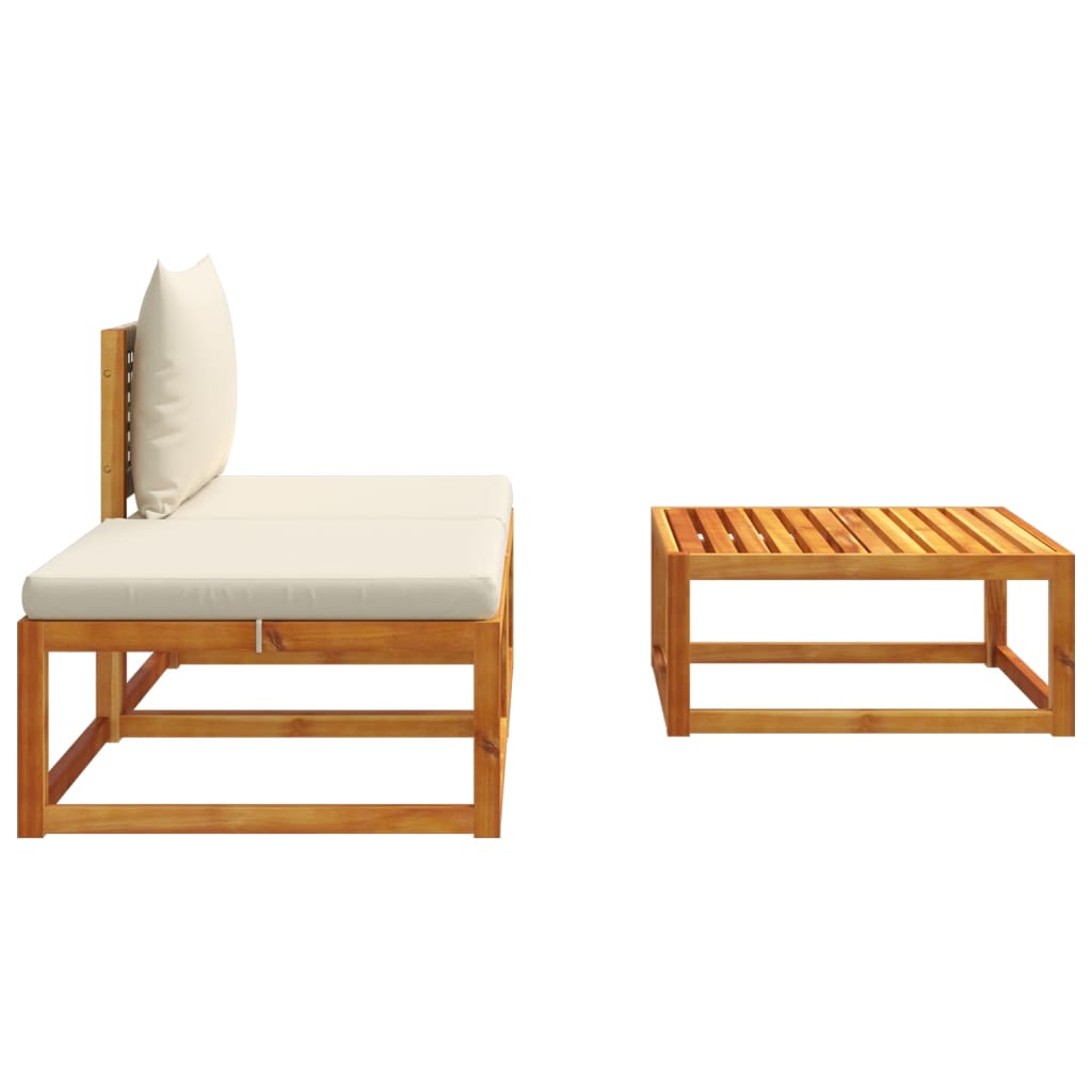 3-tlg. Gartensofa-Set mit Kissen Holz Akazie & Rattan