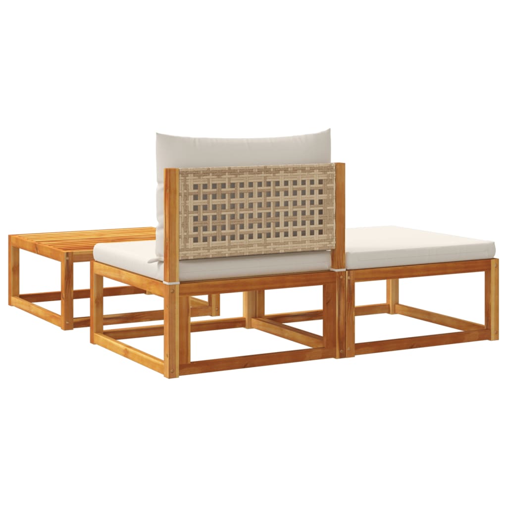 3-tlg. Gartensofa-Set mit Kissen Holz Akazie & Rattan