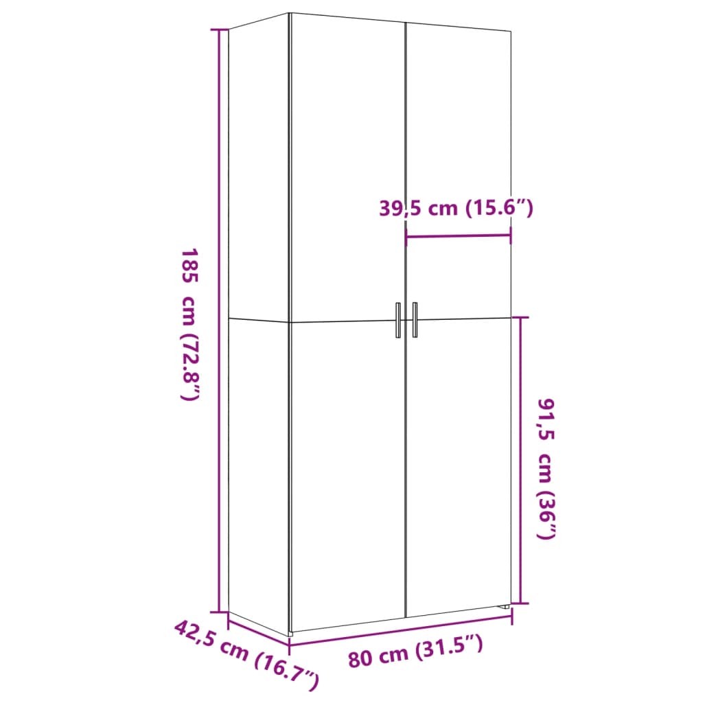 Highboard Weiß 80x42,5x185 cm Holzwerkstoff