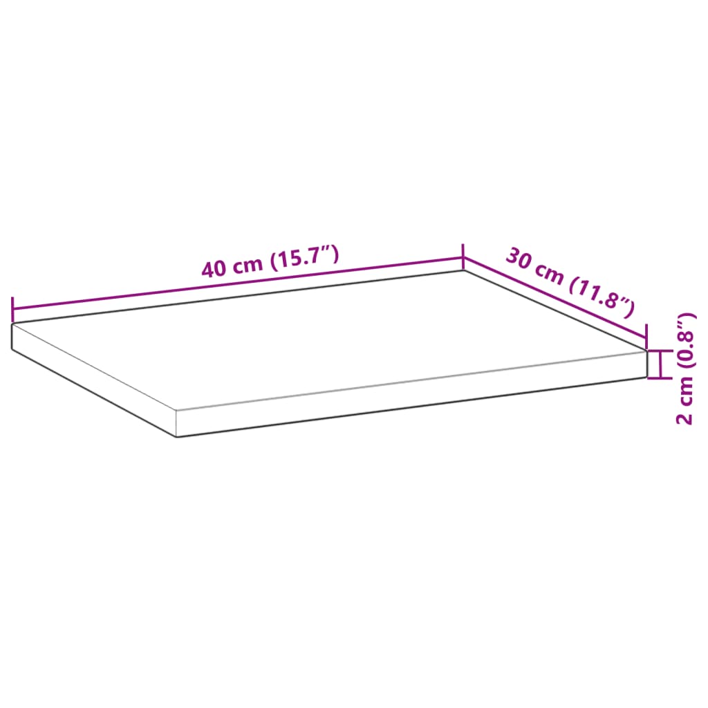 Table top 40x30x2 cm rectangular solid acacia wood
