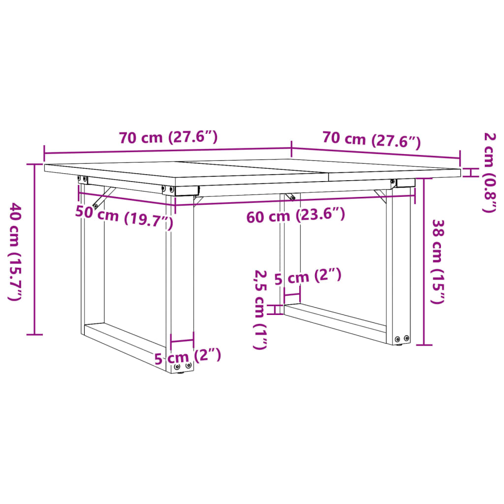 Couchtisch O-Gestell 70x70x40cm Massivholz Kiefer und Stahl