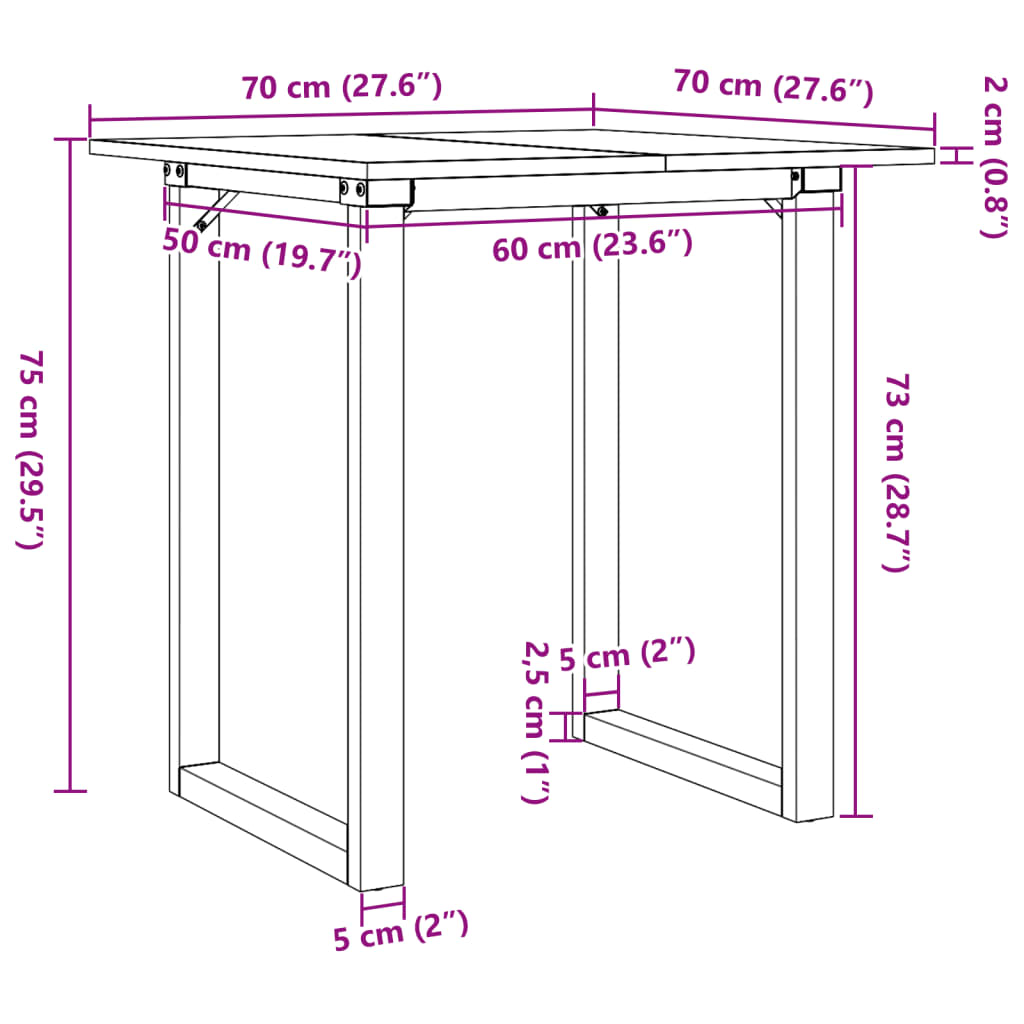 Esstisch O-Gestell 70x70x75 cm Massivholz Kiefer und Stahl