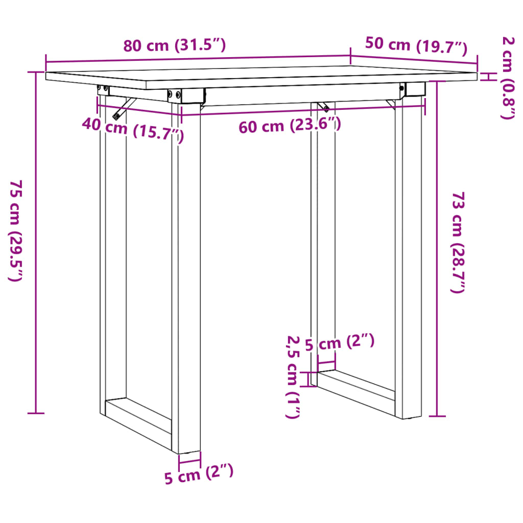 Dining table O-frame 80x50x75 cm solid pine and steel
