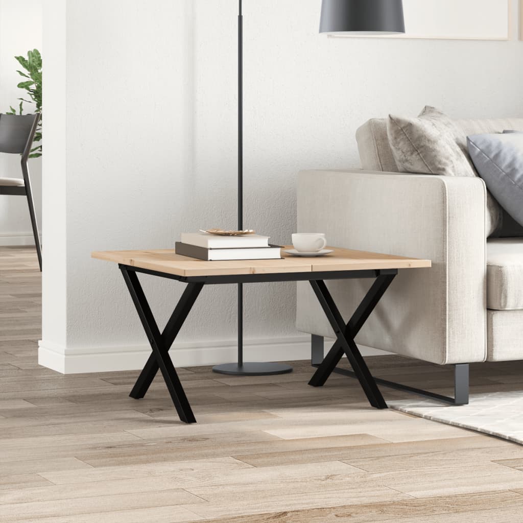 Couchtisch X-Gestell 60x60x40cm Massivholz Kiefer und Stahl