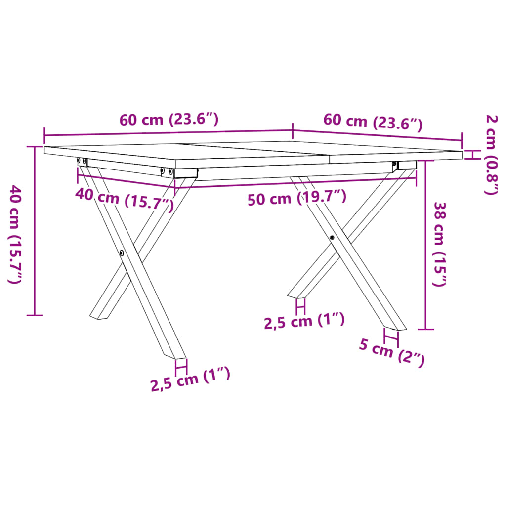 Couchtisch X-Gestell 60x60x40cm Massivholz Kiefer und Stahl