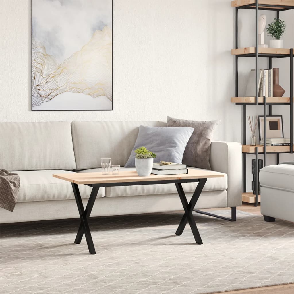 Couchtisch X-Gestell 90x40x45cm Massivholz Kiefer und Stahl