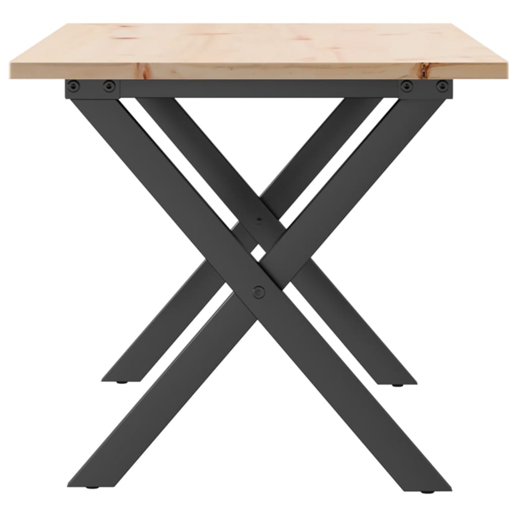 Couchtisch X-Gestell 90x40x45cm Massivholz Kiefer und Stahl