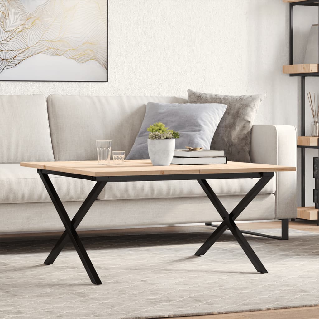 Couchtisch X-Gestell 90x90x45cm Massivholz Kiefer und Stahl