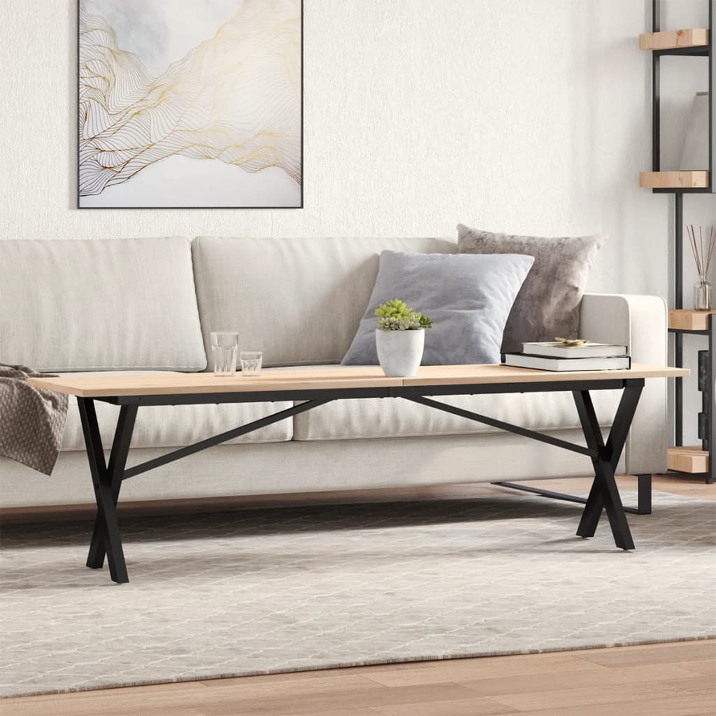 Couchtisch X-Gestell 160x40x45 cm Massivholz Kiefer & Stahl