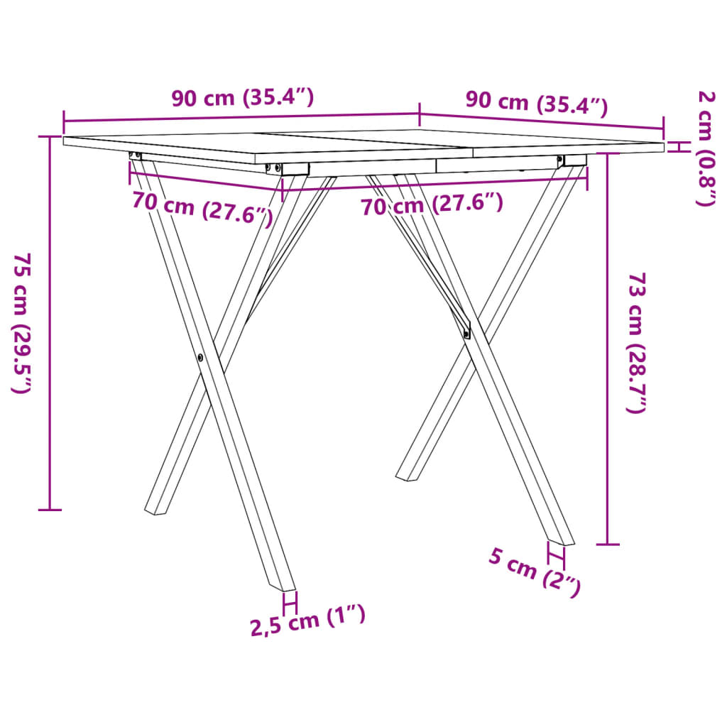 Esstisch X-Gestell 90x90x75cm Massivholz Kiefer und Stahl