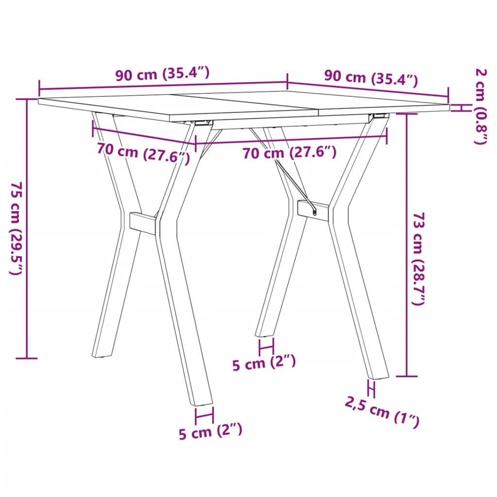 Dining table Y-frame 90x90x75 cm solid pine and steel