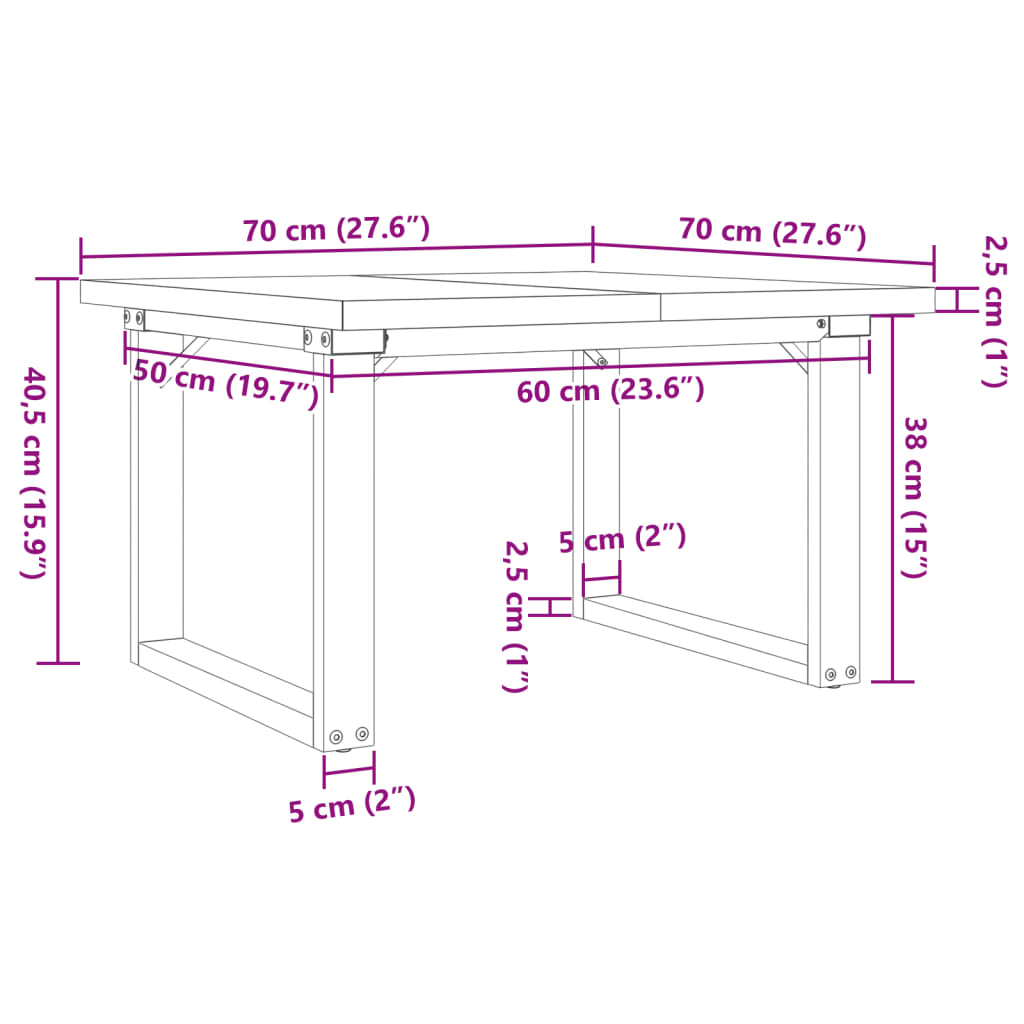 Couchtisch O-Gestell 70x70x40,5cm Massivholz Kiefer & Stahl