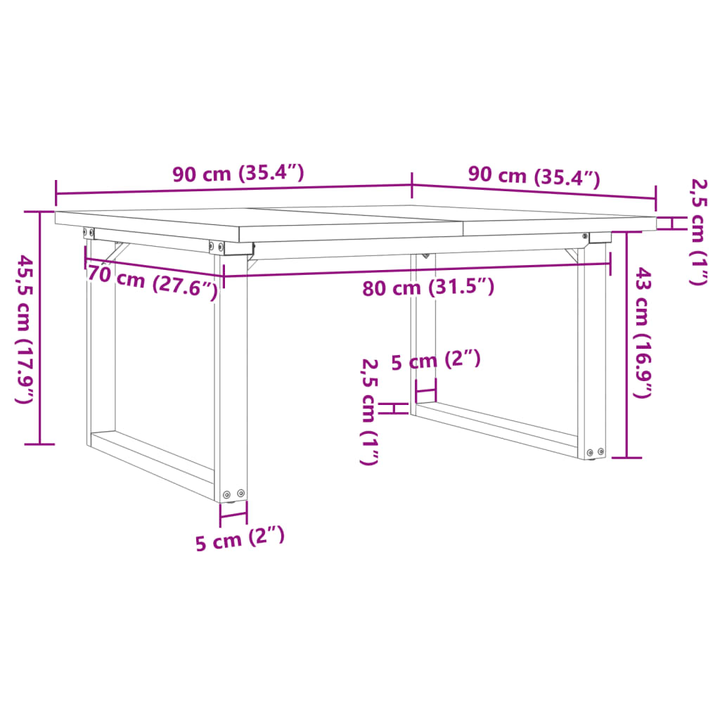 Couchtisch O-Gestell 90x90x45,5cm Massivholz Kiefer & Stahl