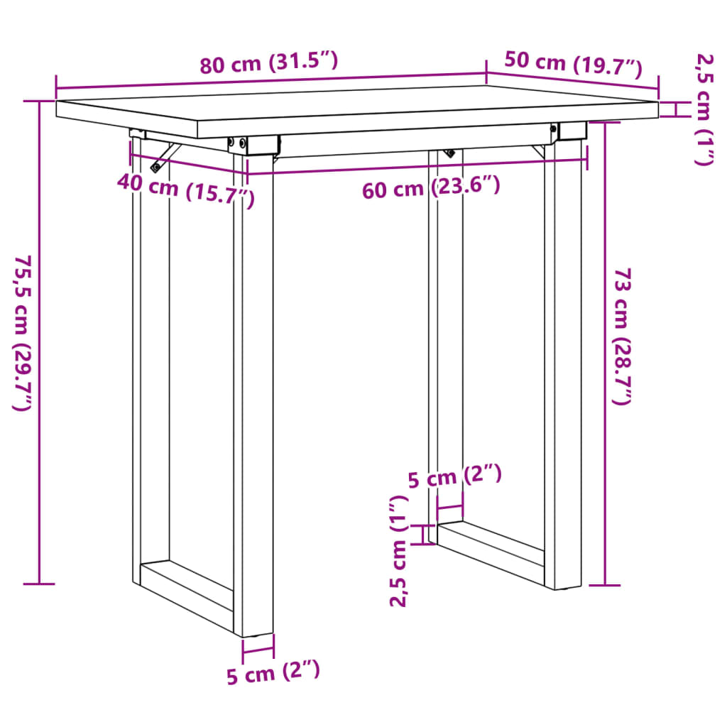 Esstisch O-Gestell 80x50x75,5 cm Massivholz Kiefer & Stahl