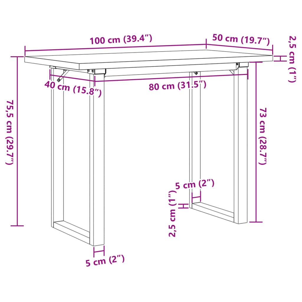 Esstisch O-Gestell 100x50x75,5 cm Massivholz Kiefer & Stahl