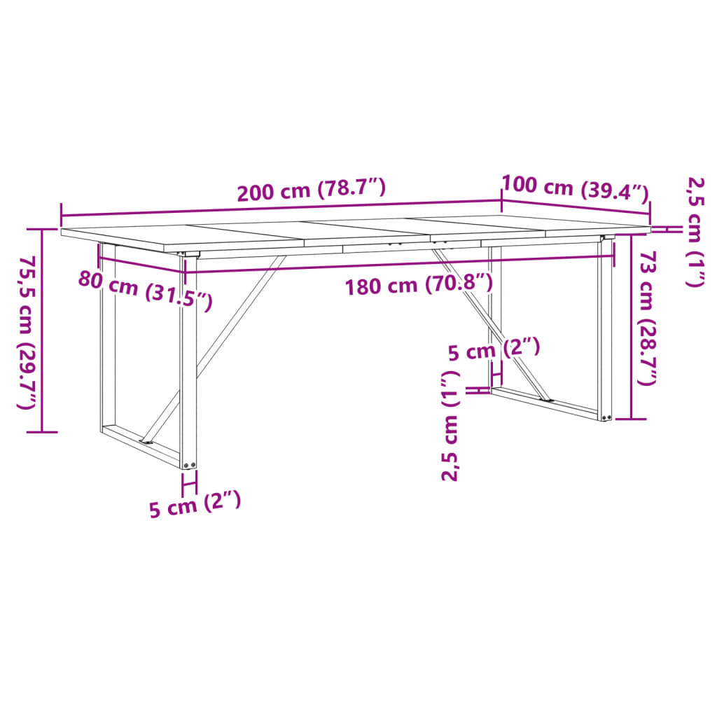 Esstisch O-Gestell 200x100x75,5cm Massivholz Kiefer & Stahl