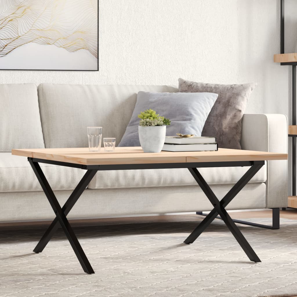 Couchtisch X-Gestell 80x80x45,5cm Massivholz Kiefer & Stahl