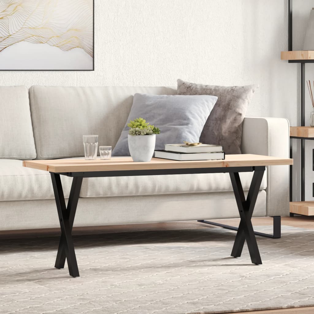 Couchtisch X-Gestell 110x40x45,5 cm Massivholz Kiefer Stahl