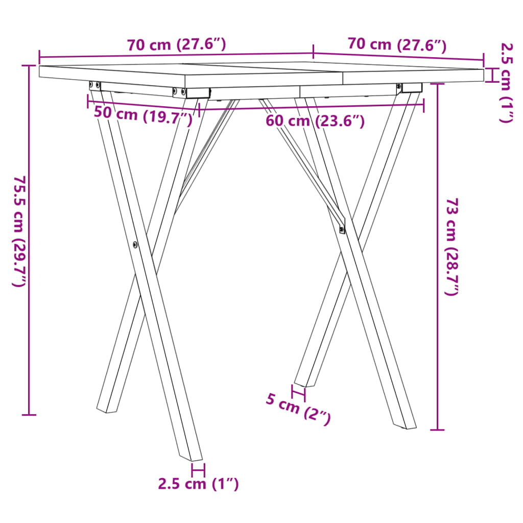 Esstisch X-Gestell 70x70x75,5cm Massivholz Kiefer und Stahl