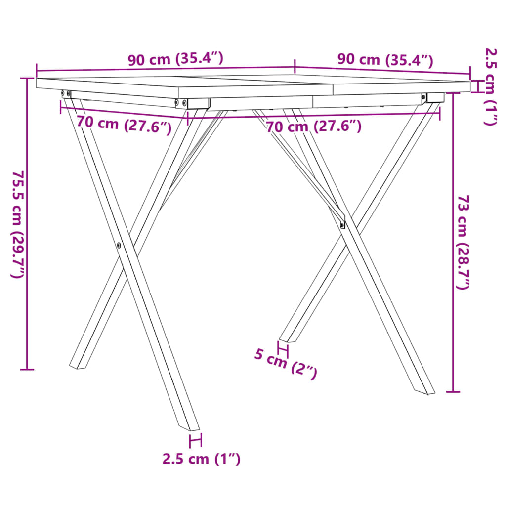Esstisch X-Gestell 90x90x75,5 Massivholz Kiefer und Stahl