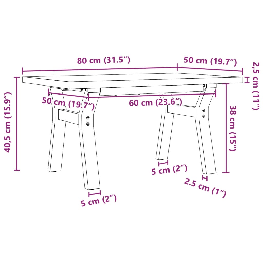 Couchtisch Y-Gestell 80x50x40,5cm Massivholz Kiefer & Stahl