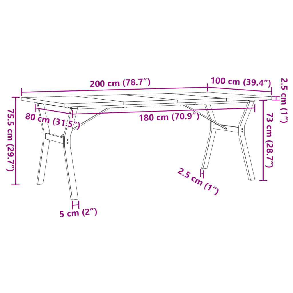 Esstisch Y-Gestell 200x100x75,5cm Massivholz Kiefer & Stahl