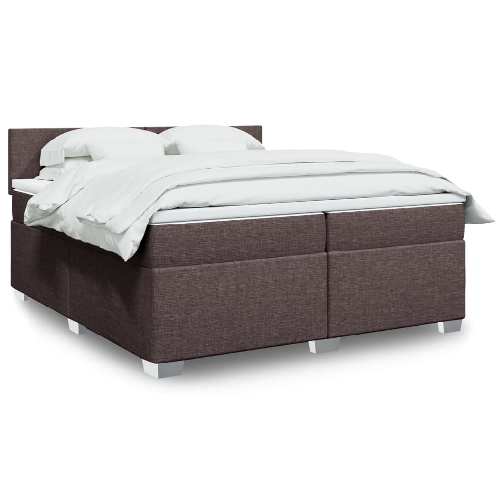 Box spring bed with mattress dark brown 200x200 cm fabric