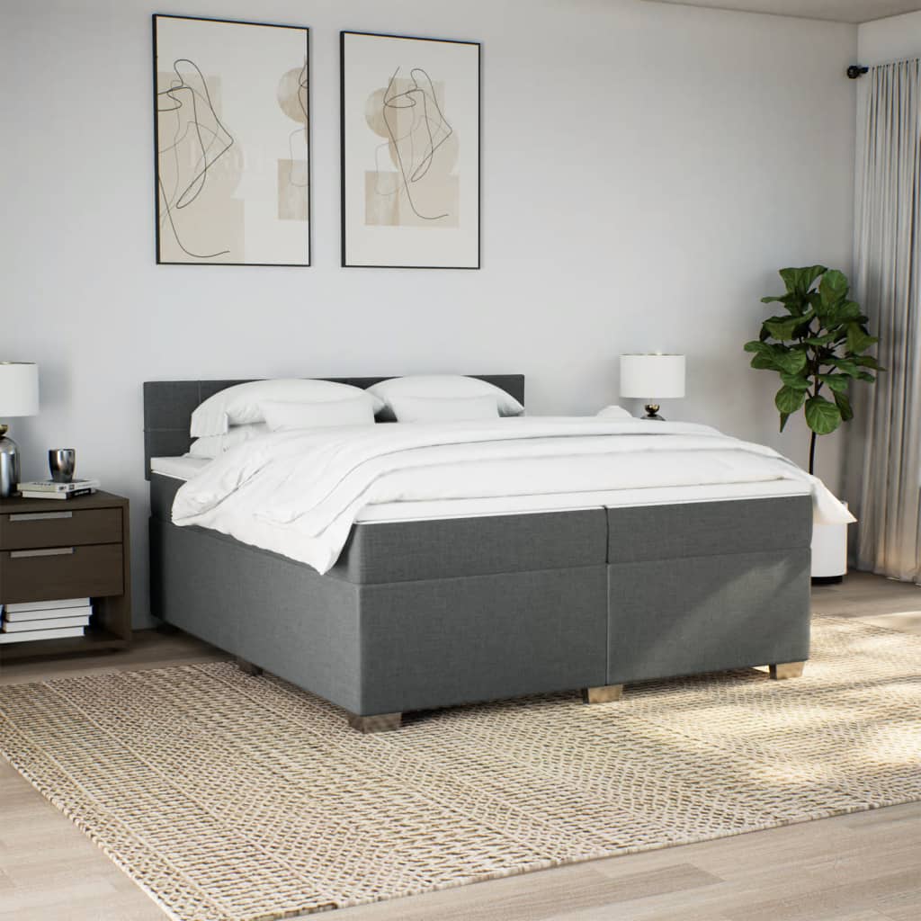 Box spring bed with mattress dark grey 200x200 cm fabric