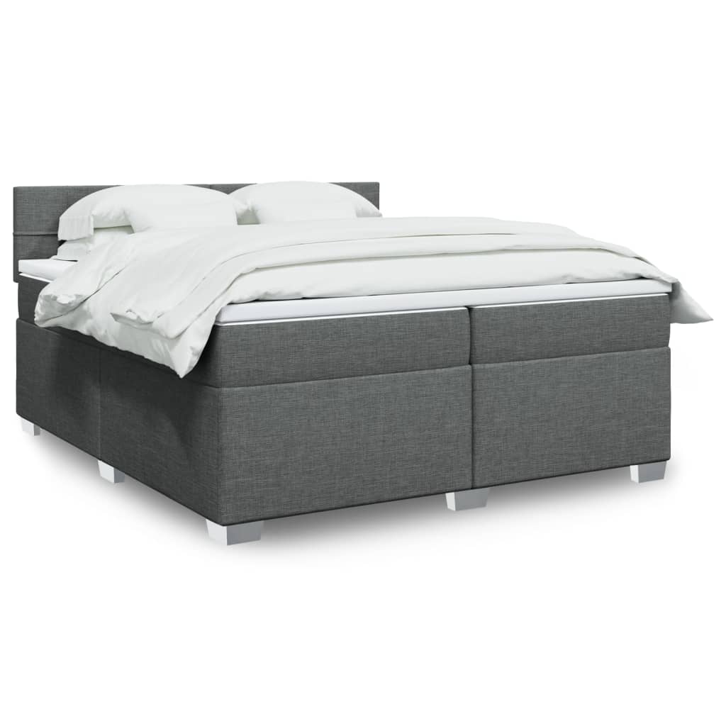 Box spring bed with mattress dark grey 200x200 cm fabric