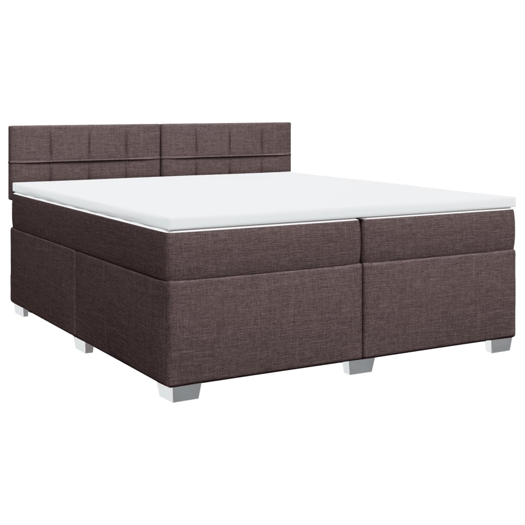 Box spring bed with mattress dark brown 200x200 cm fabric