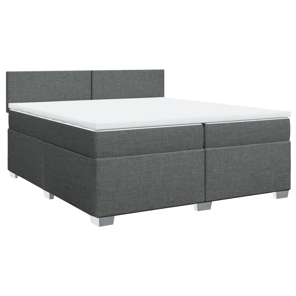 Box spring bed with mattress dark grey 200x200 cm fabric