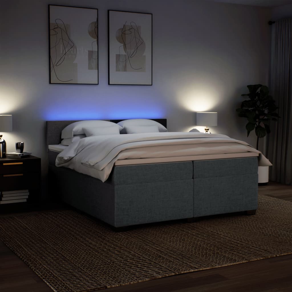 Box spring bed with mattress dark grey 200x200 cm fabric