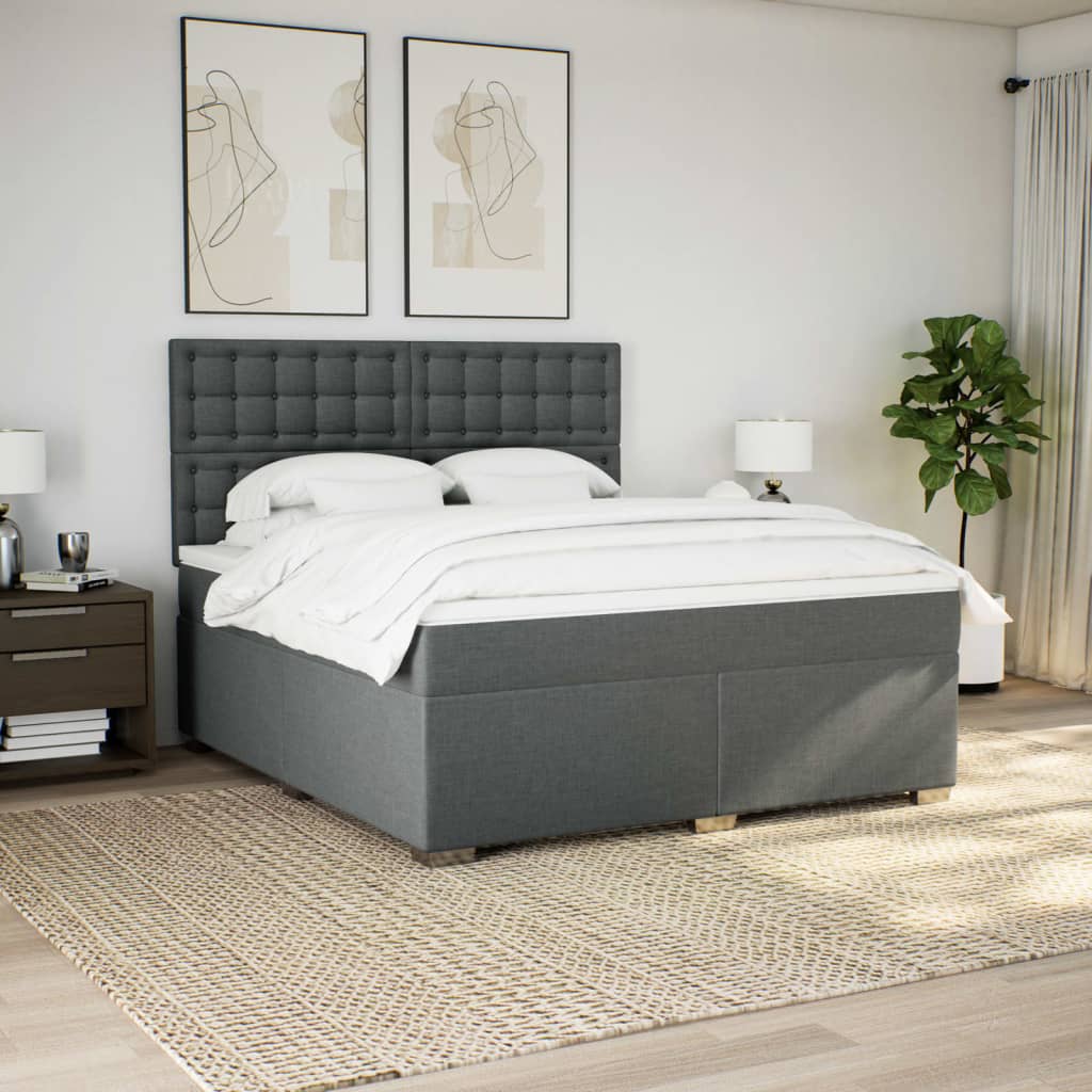 Box spring bed with mattress dark grey 180x200 cm fabric