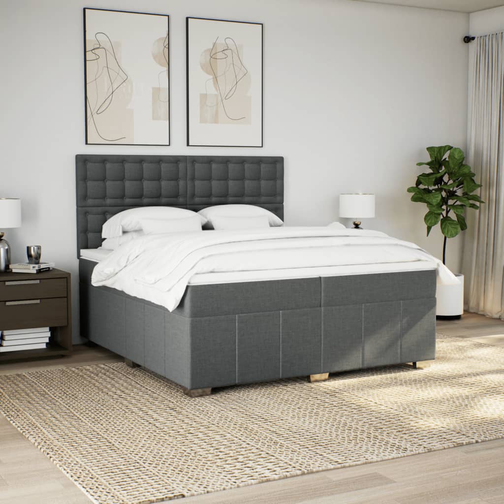 Box spring bed with mattress dark grey 200x200 cm fabric