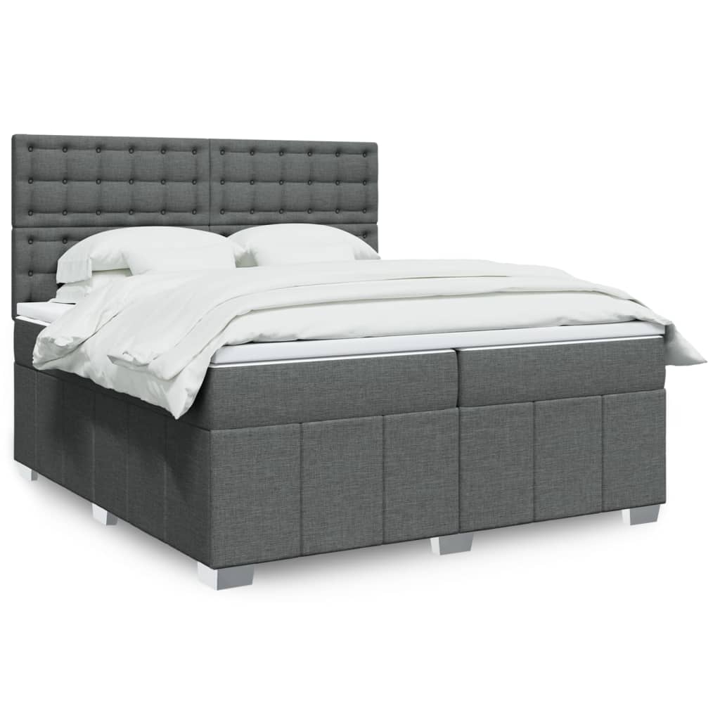Box spring bed with mattress dark grey 200x200 cm fabric