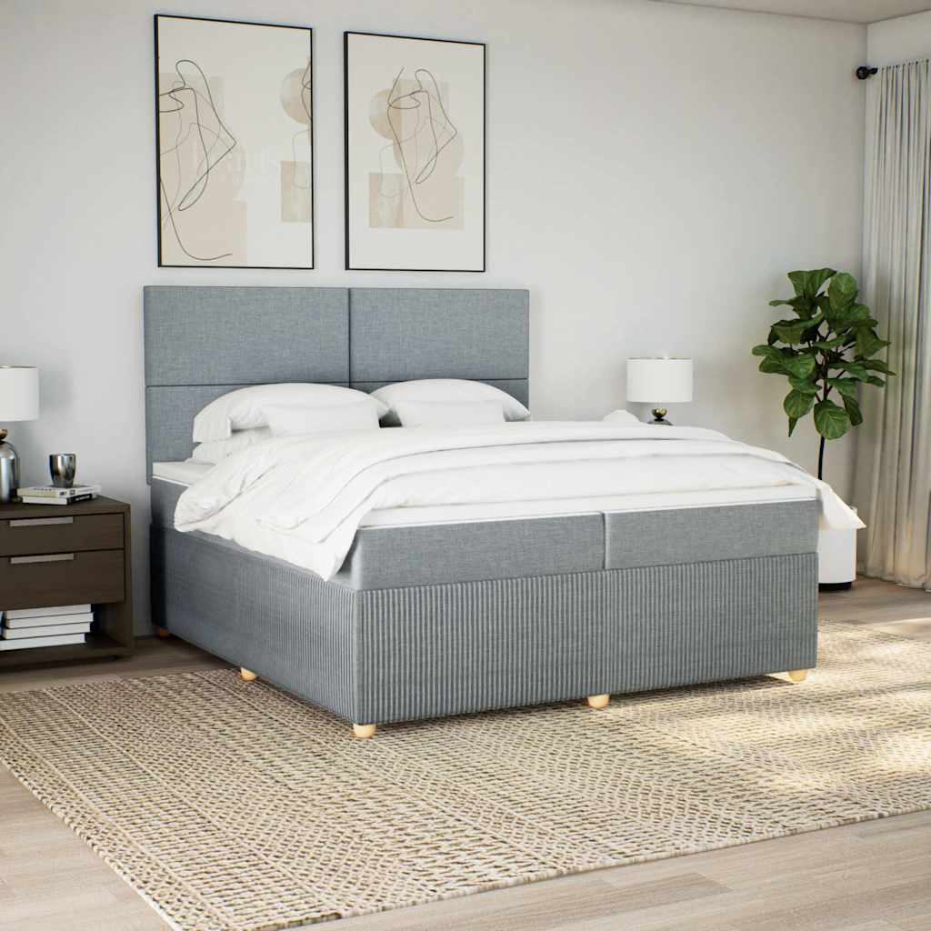 Box spring bed with mattress light grey 200x200 cm fabric