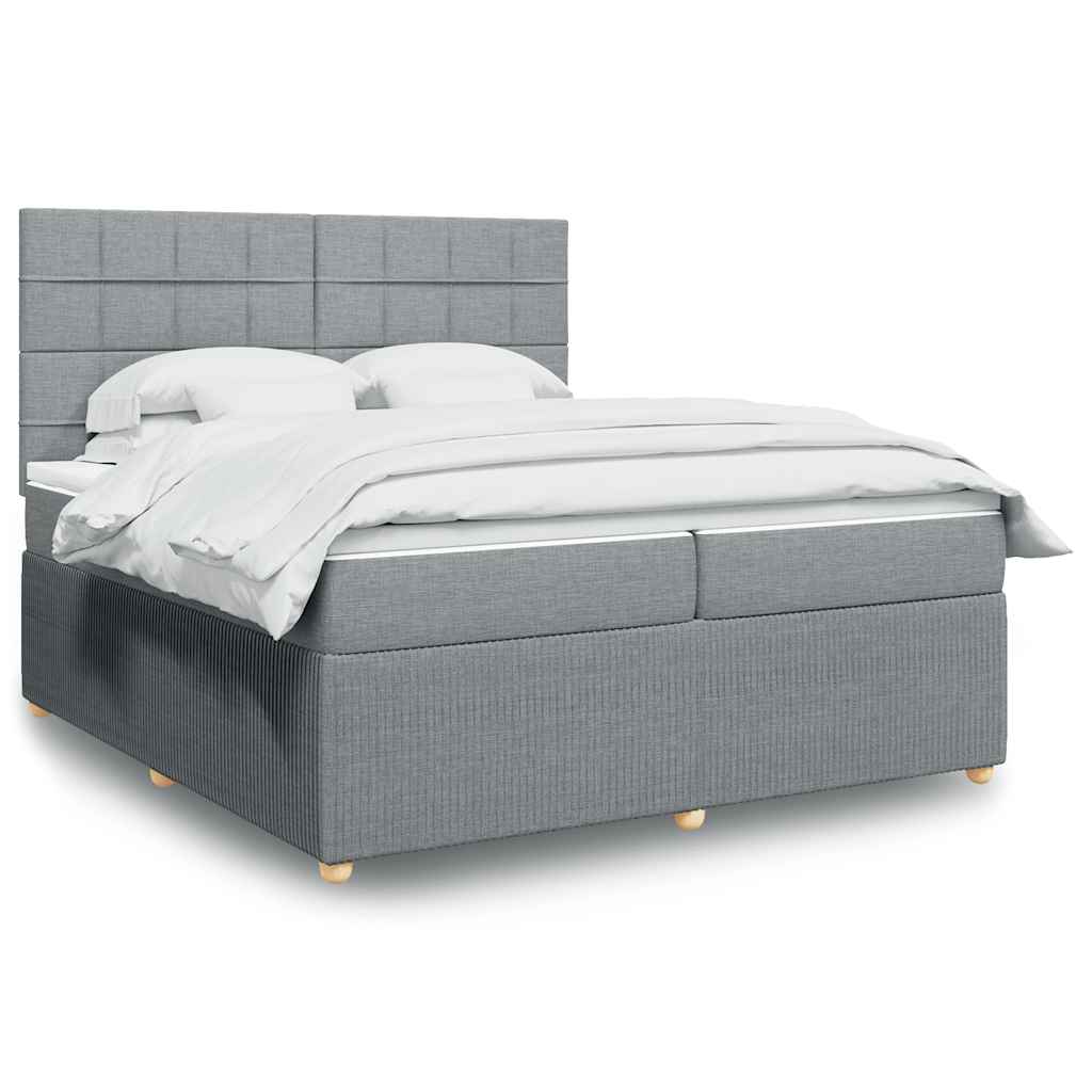 Box spring bed with mattress light grey 200x200 cm fabric