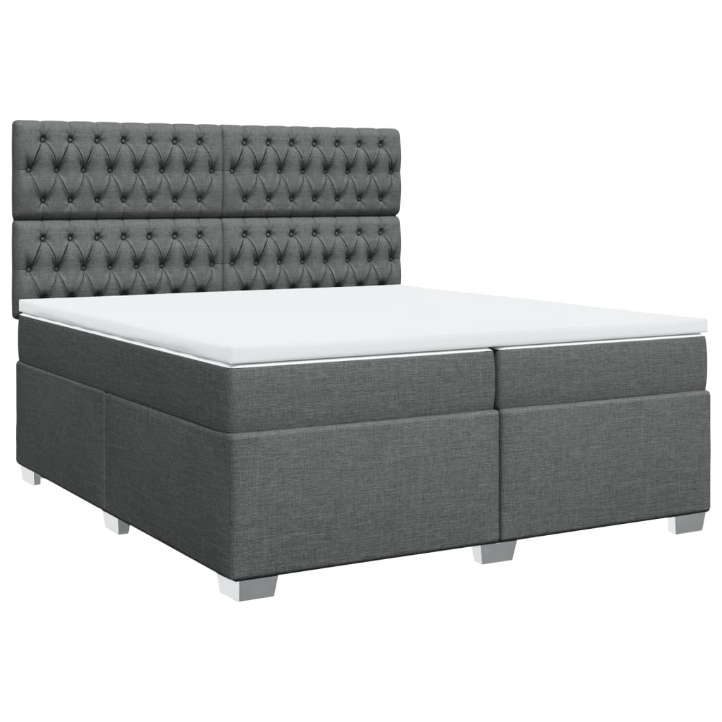 Box spring bed with mattress dark grey 200x200 cm fabric