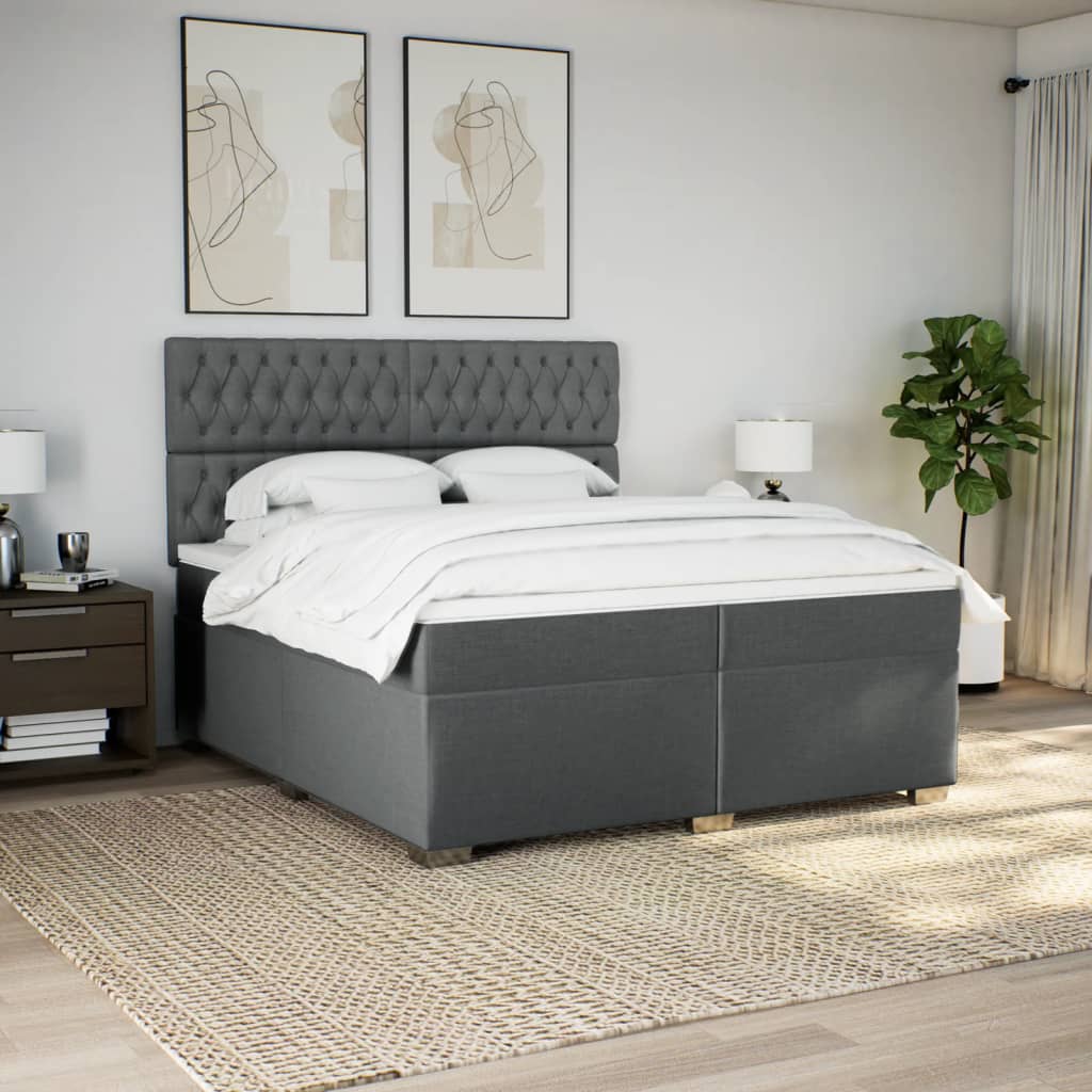 Box spring bed with mattress dark grey 200x200 cm fabric