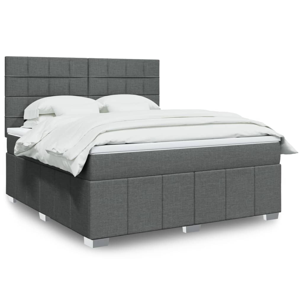 Box spring bed with mattress dark grey 180x200 cm fabric