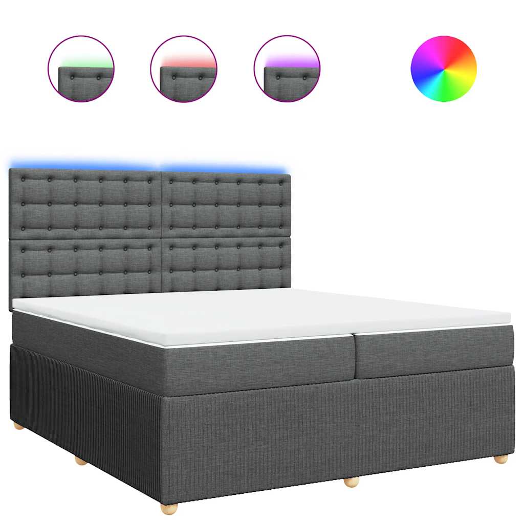 Box spring bed with mattress dark grey 200x200 cm fabric