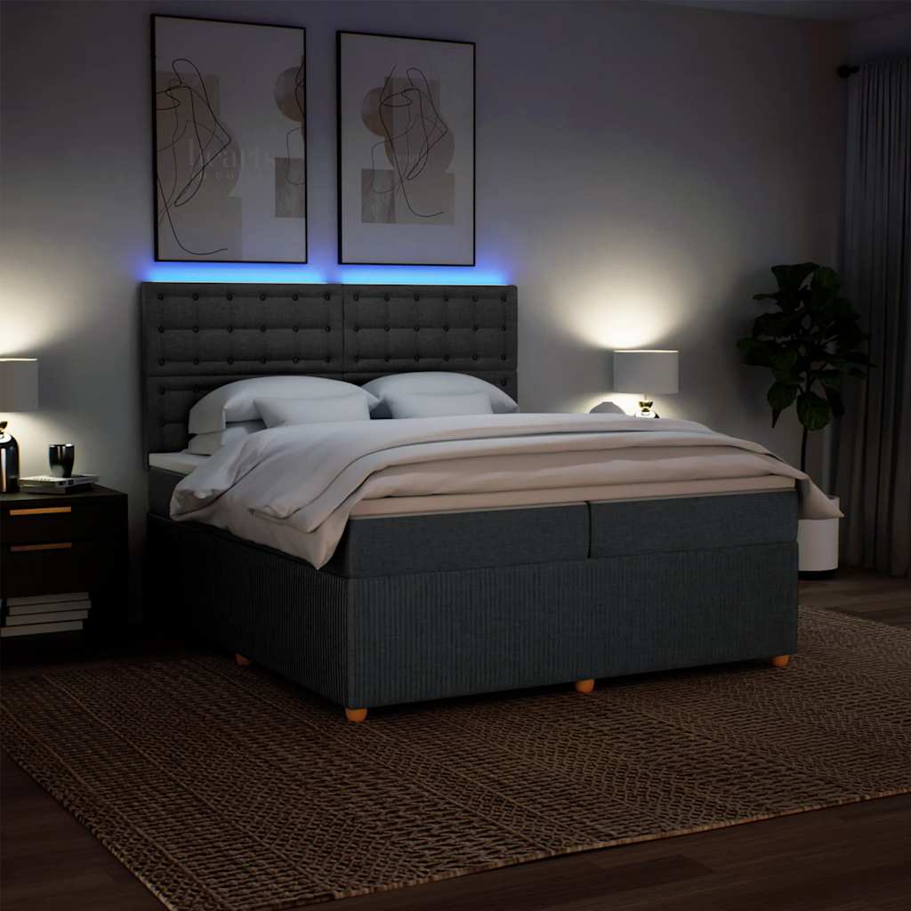 Box spring bed with mattress dark grey 200x200 cm fabric