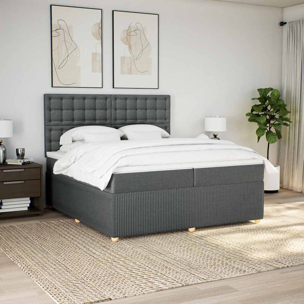 Box spring bed with mattress dark grey 200x200 cm fabric